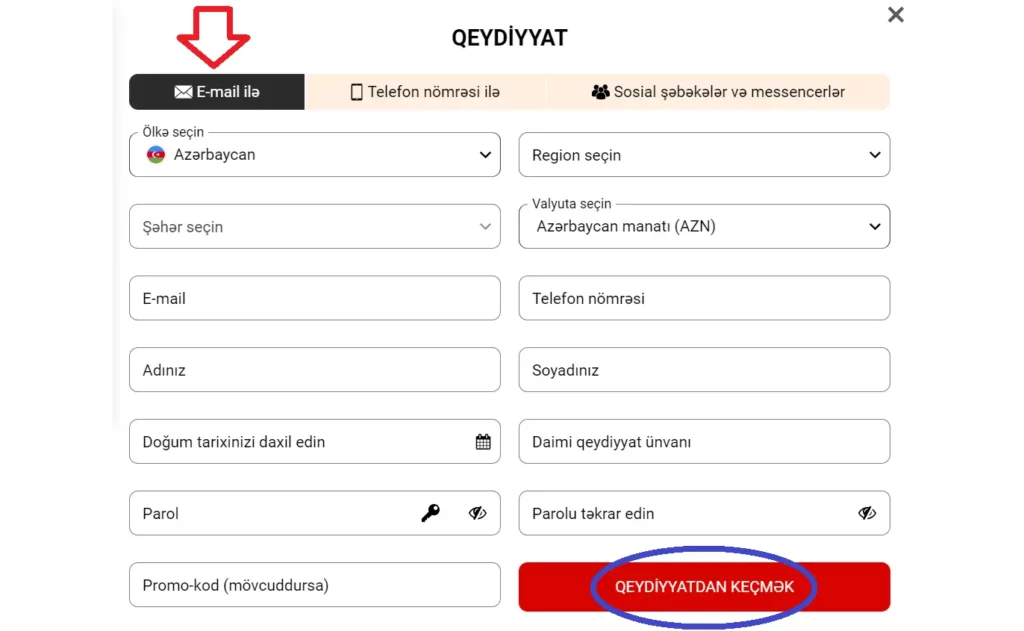Yohoho.Bet (Qizilbilet) saytında qeydiyyatdan keçmə üsulları