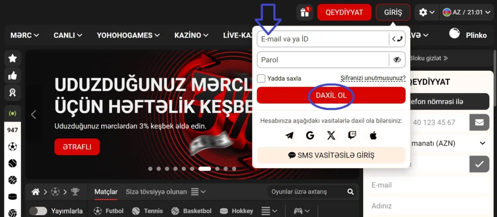 Yohoho.Bet -də hesabınıza necə daxil olmaq olar : Addım-addım bələdçi