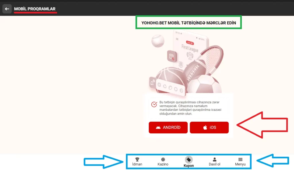 Yohoho.Bet (Qizilbilet) Tətbiqivə iOS üçün PWA