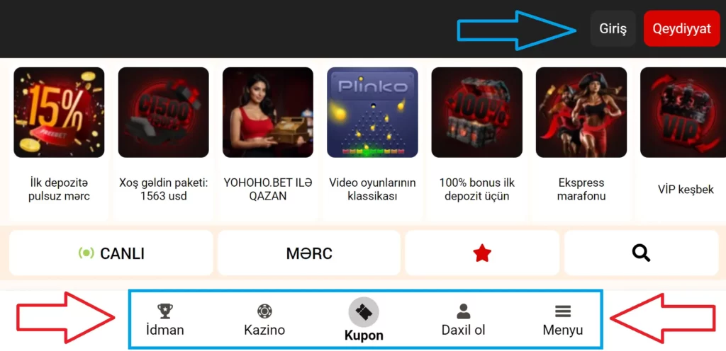 Yohoho.Bet saytının mobil versiyası